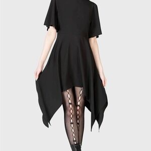 Killstar Black Asymmetrical Flutter Sleeve Dress